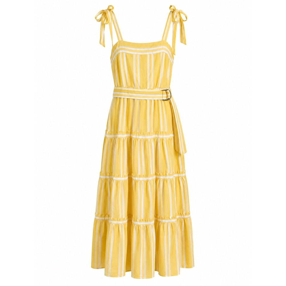 Kivari Lola Maxi Dress US 2 Yellow Stripe Linen Blend MSRP $245